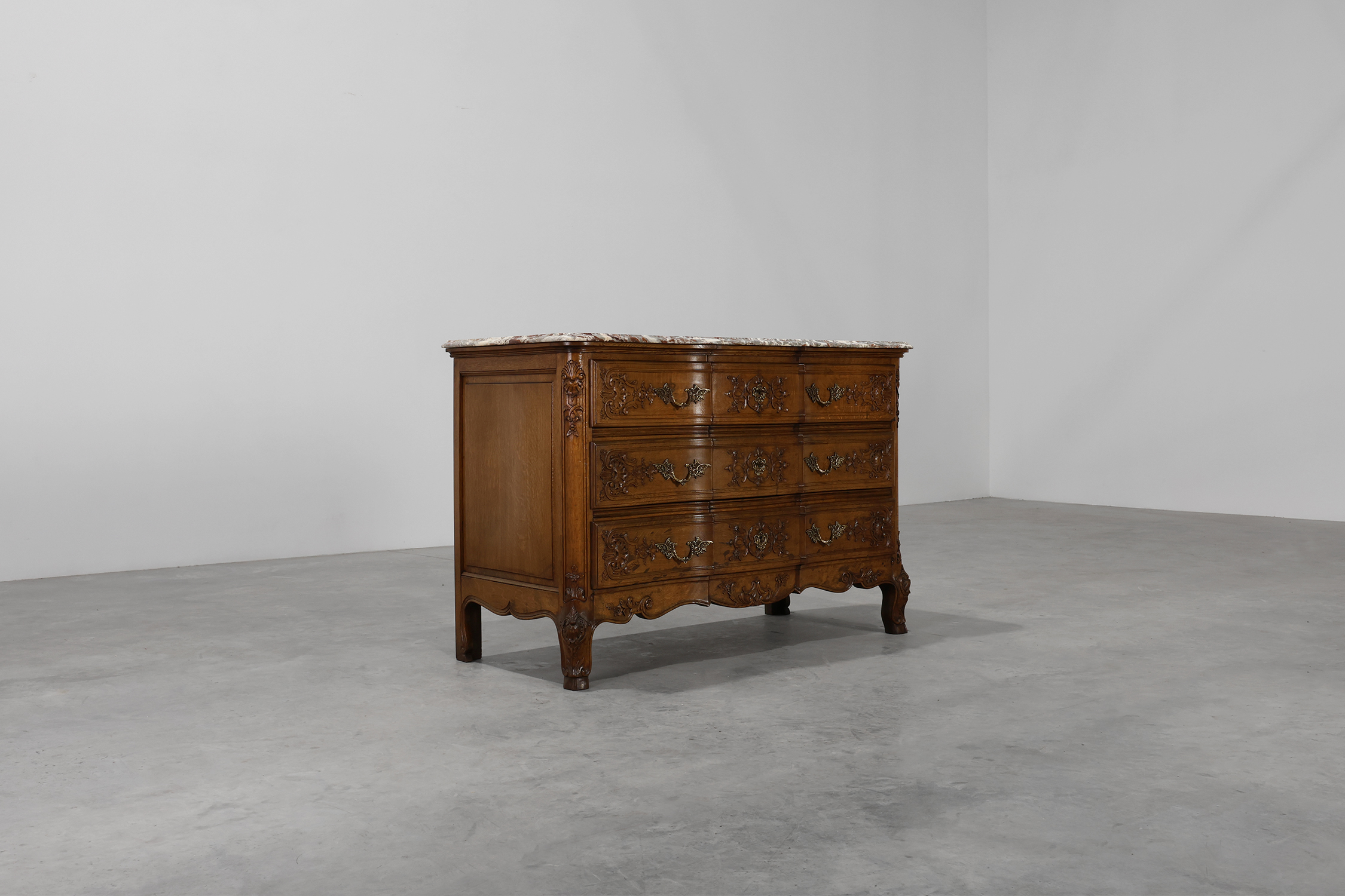 18th Century Louis XV Oak and Marble Chest of Drawers, Francethumbnail